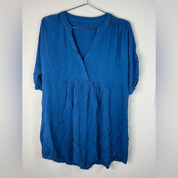 💙 Loose Fit Blue Babydoll Tunic Top - Flowy V-Neck Casual Blouse - Size Large 💙 - Picture 3 of 6